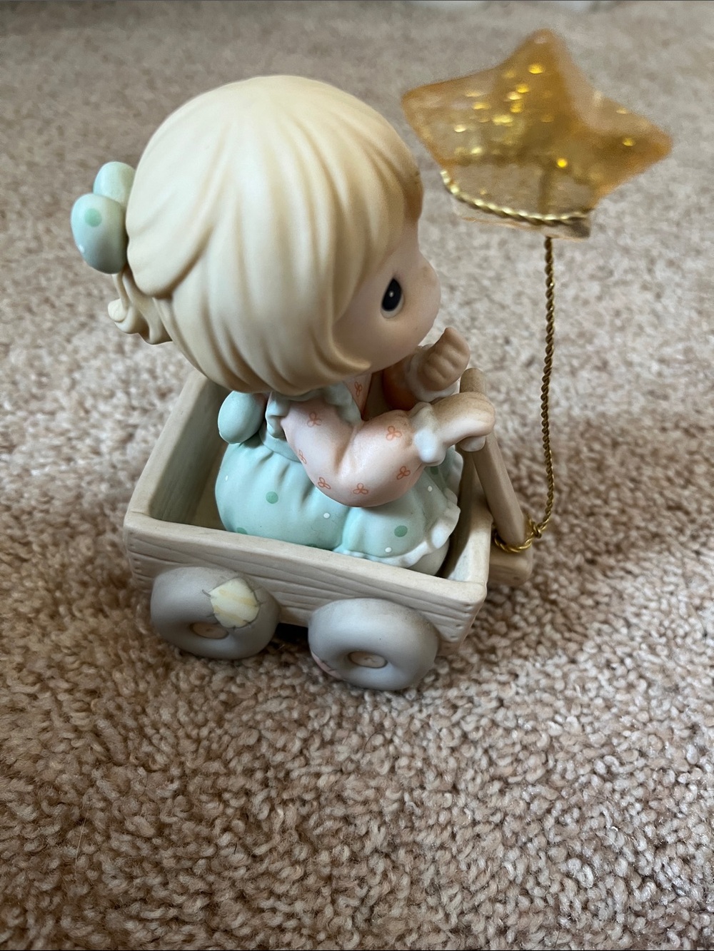 Precious Moments Mint, Cream & Gold Figurine in Wagon